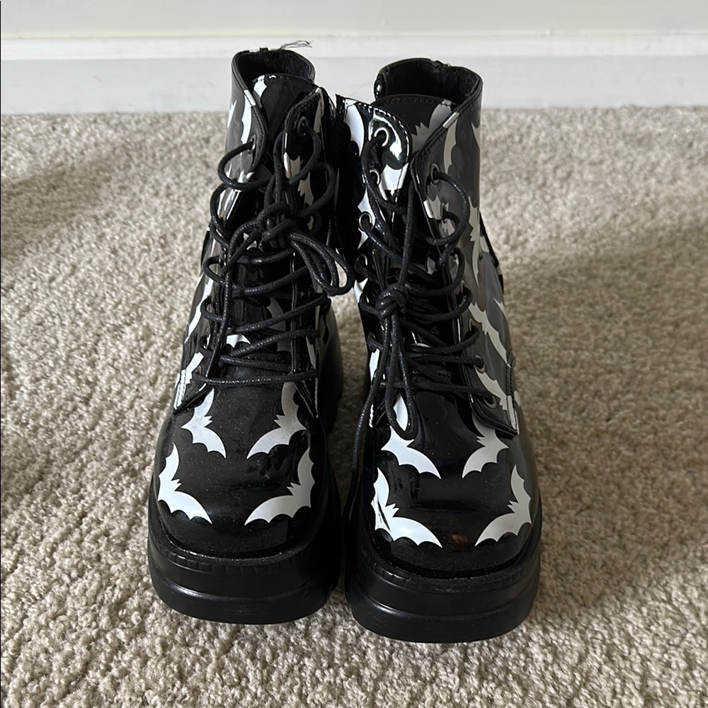 Black and White Bat Pattern Boots